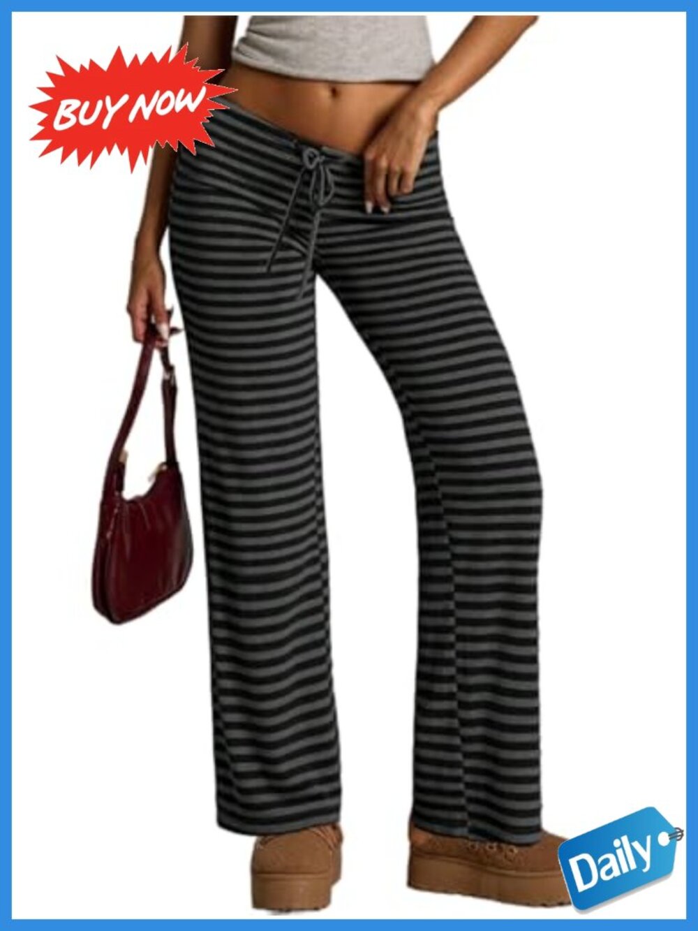 Wide Leg Flared Knit Pants High Waisted Striped Lounge Yoga Bottoms